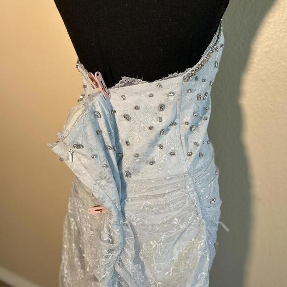 Baby Blue Finesse Beaded Strapless Fairy Y2K Bombshell  Ethereal Midi Dress - Picture 5 of 7